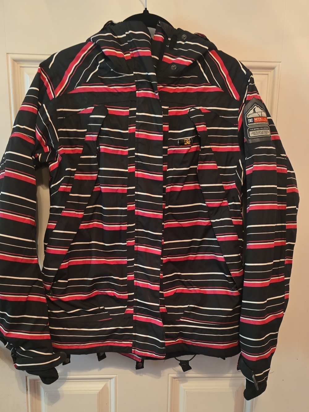DC Striped Hooded Showboarding Jacket in Black, Pink, White